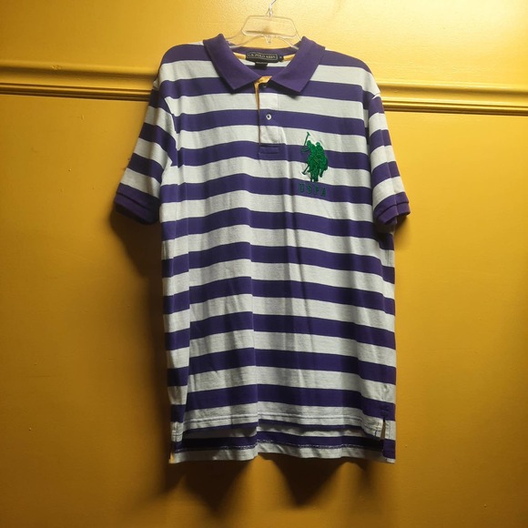 US POLO ASSN Purple White Stripe Rugby short sleeve top XL - Picture 1 of 5
